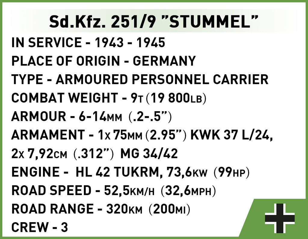 Cobi HISTORICAL COLLECTION WWII - Sd.Kfz.251/9 "Stummel"